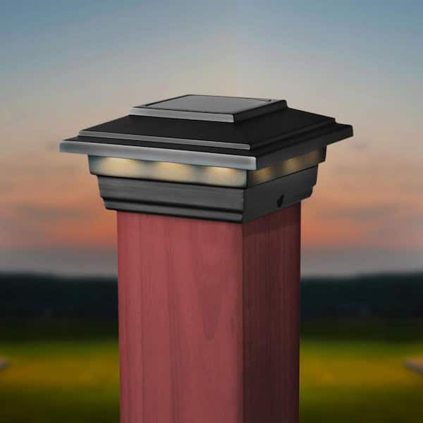 Solar-Powered Plastic Post Cap Light For 4x4 Posts – White LED, Auto Dusk-to-Dawn, Black Finish, Rechargeable Battery Included, Easy Slide-On Installation