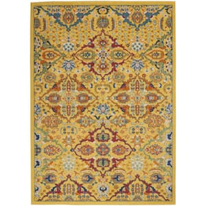 5' X 7' Yellow Floral Power Loom Area Rug