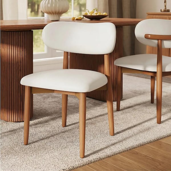 J&E Home Brown Leather Solid Wood Dining Chairs with High