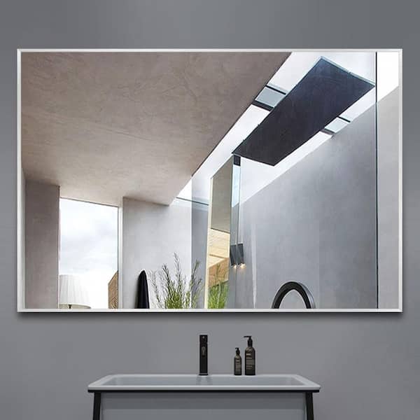 Dovelina Medium Rectangle Silver Hooks Contemporary Mirror (36 in. H x 24 in. W)