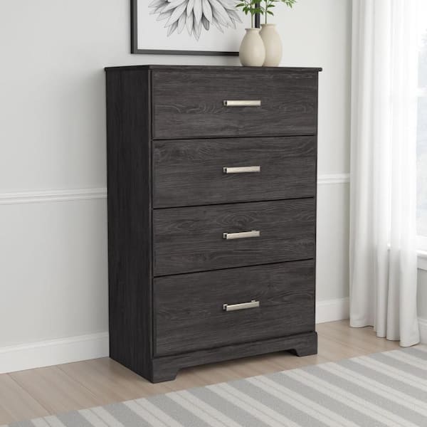Cyme Dark Charcoal Brown 4-Drawer 15.59 in. Wide Tall Chest of Drawers Dresser without Mirror