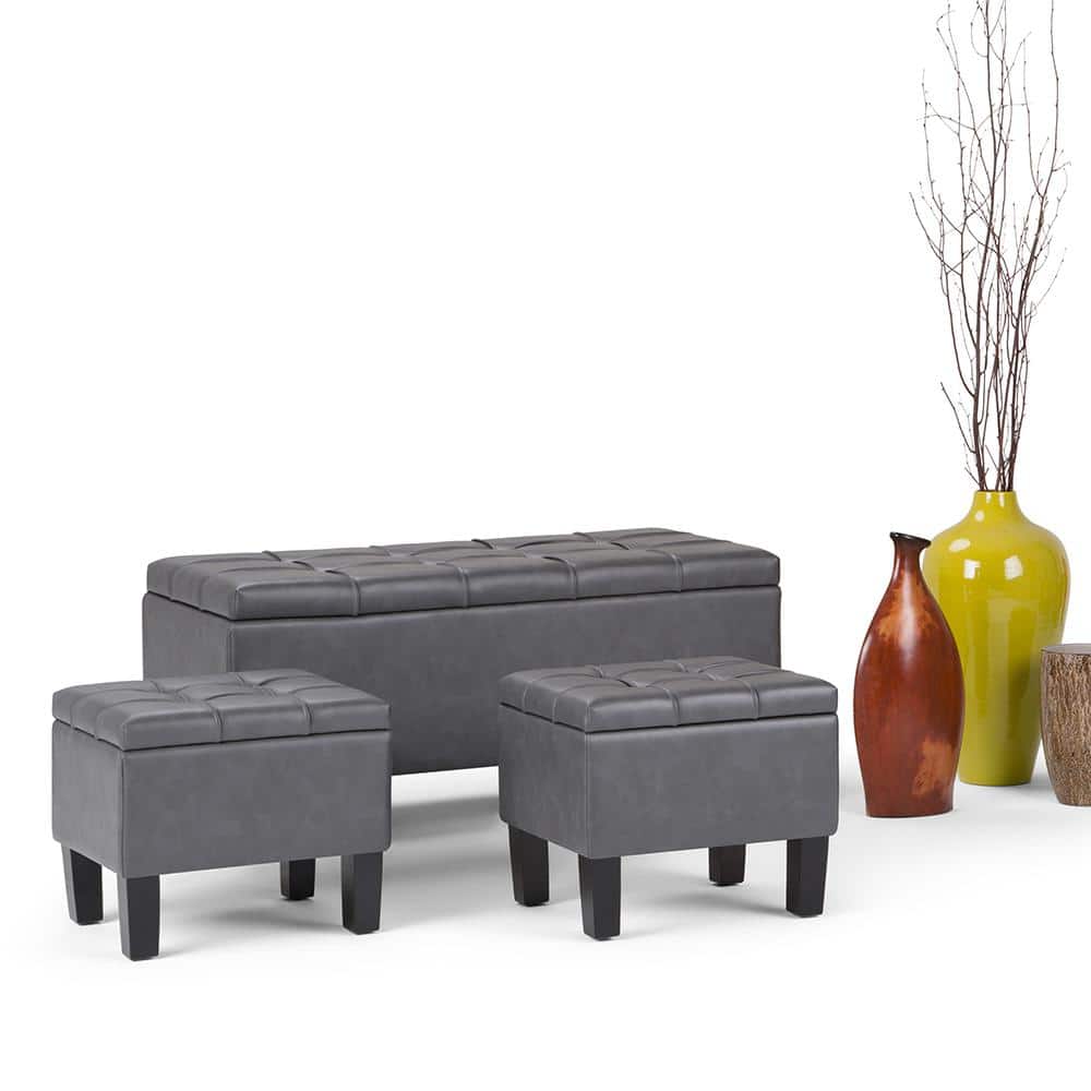 Stone Gray Contemporary Tufted 3-Piece Ottoman Set