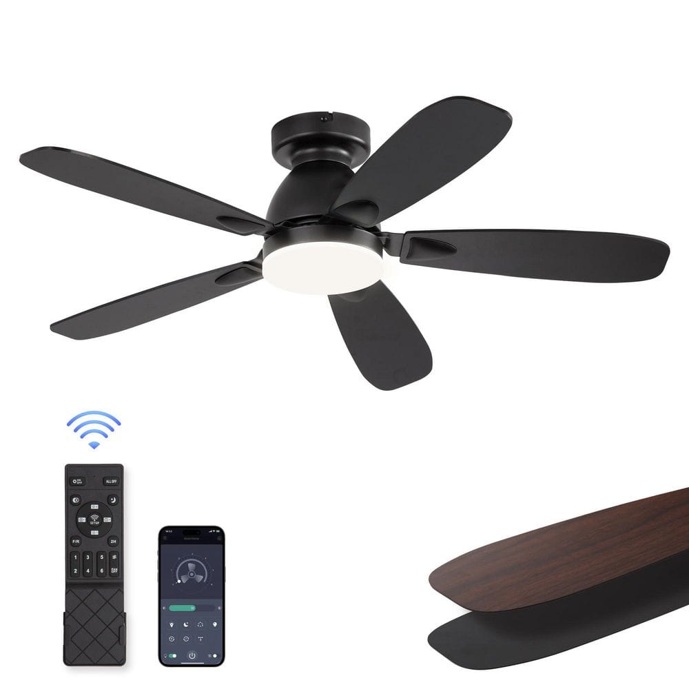 42 in. Indoor Small Matte Black Reversible Flush Mount Ceiling Fan with Lights and Remote Control, DC motor price history on PriceWatchPro
