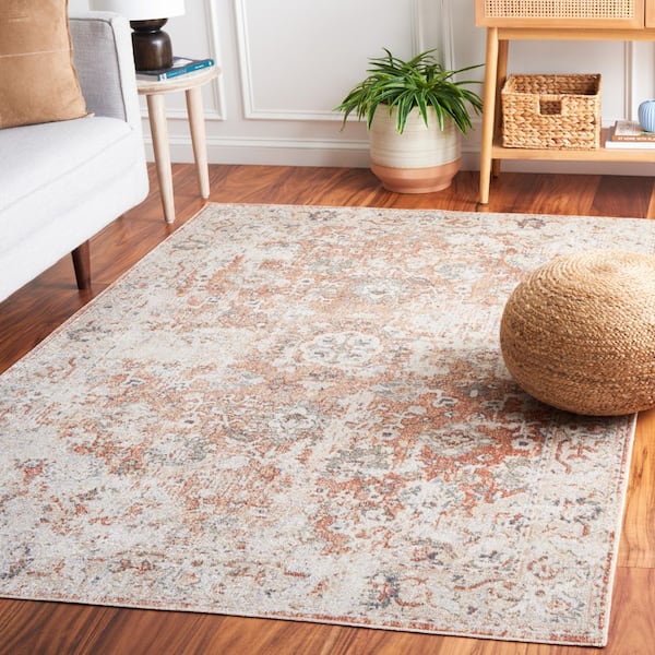 Baltimore 7 ft. x 7 ft. Ivory/Rust Machine Washable Border Distressed square Area Rug