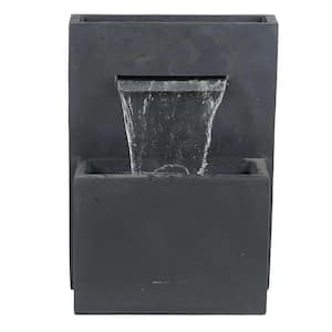 Gray Polyresin Modern Rectangular Waterfall Outdoor Fountain