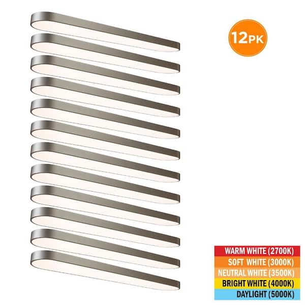 12-Pack 4 ft. x 8 in. Satin Nickel LED Flush Mount Ceiling Light Fixture 2700K 3000K 3500K 4000K 5000K 3500 Lumen 52Watt