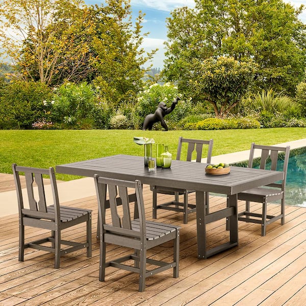 Unbranded 35 in. Armless Outdoor Dining Chairs Set of 2, HDPE Patio Furniture for Backyard, Porch, Lawn, Party and Garden, Gray