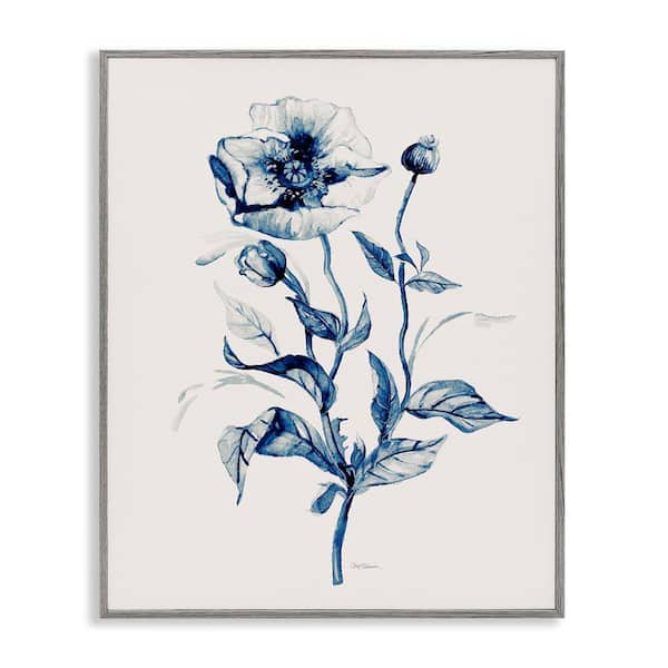 Stupell Industries Vintage Budding Florals by Carol Robinson Gray Framed Nature Giclee Art Print 20 in. x 16 in.