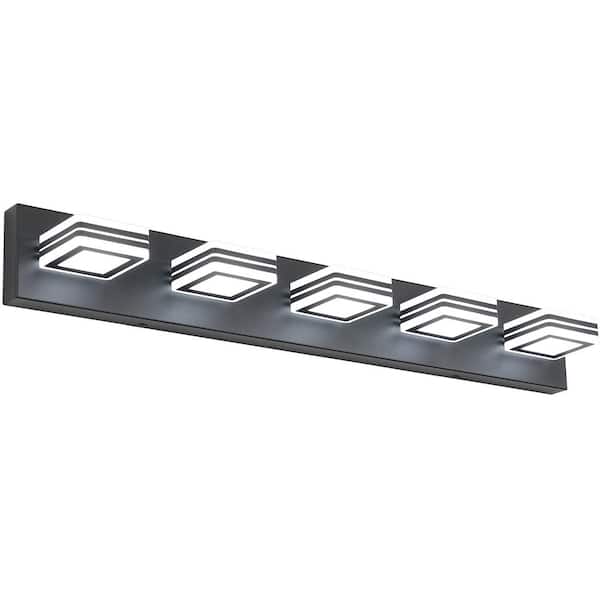 32.3 in. 5-Light Black LED Modern Acrylic Bathroom Vanity Light Fixtures, Matte Black Modern Wall Lighting Fixtures