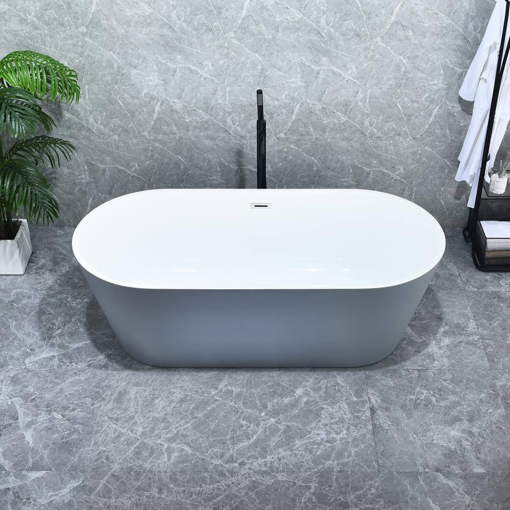 Szany 67'' Gray Freestanding Acrylic Soaking Bathtub