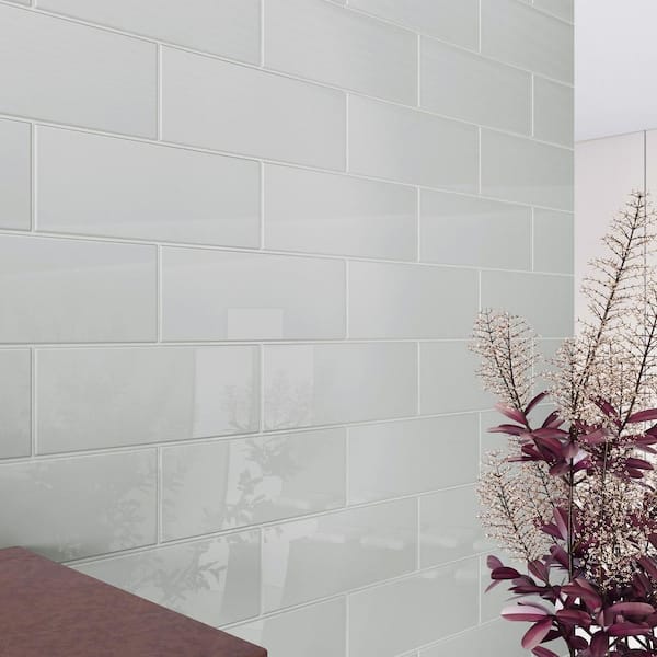 Giorbello Light Gray 4 in. x 12 in. x 8mm Glass Subway Tile (5 sq. ft ...