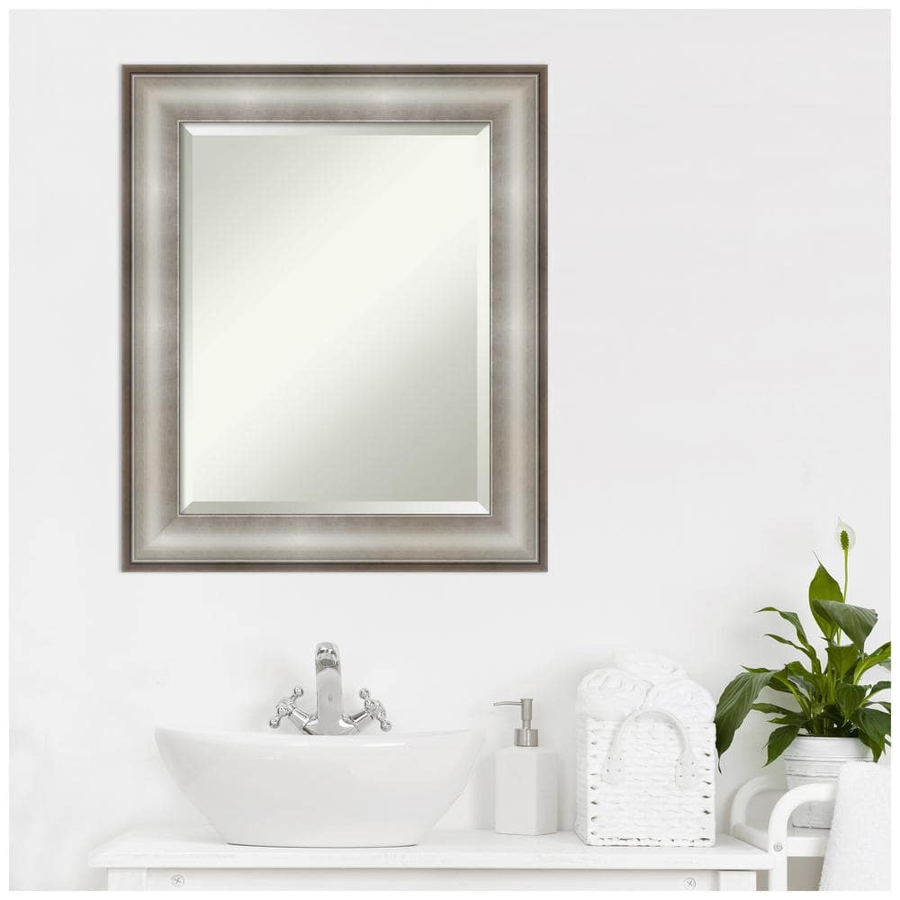 Imperial Silver Rectangular Beveled Bathroom Wall Mirror 21 x 25 in