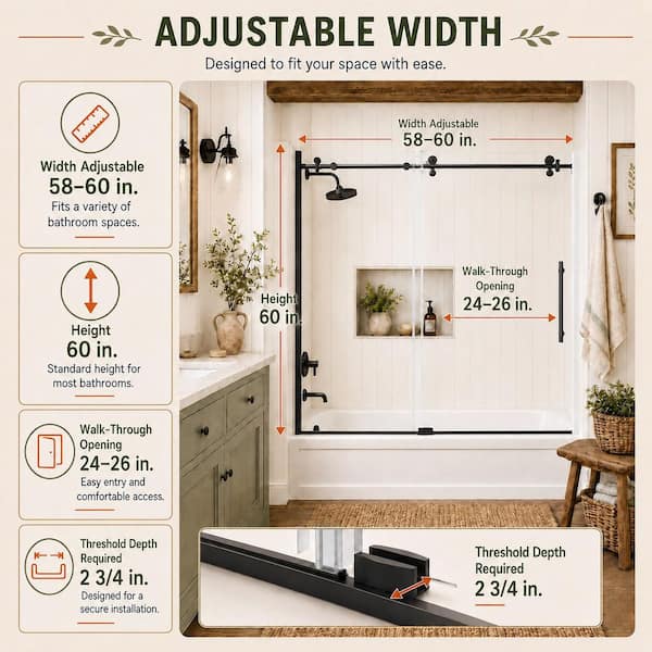Cleo 60 in. W x 60 in. H Sliding Semi-Frameless Tub Door in Matte Black Finish with Clear Tempered Glass