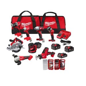 Milwaukee M18 18V Lithium-Ion 8-Tool Combo Kit 3 Batteries, Charger, Bag with SHOCKWAVE 75-Pc Bit Set