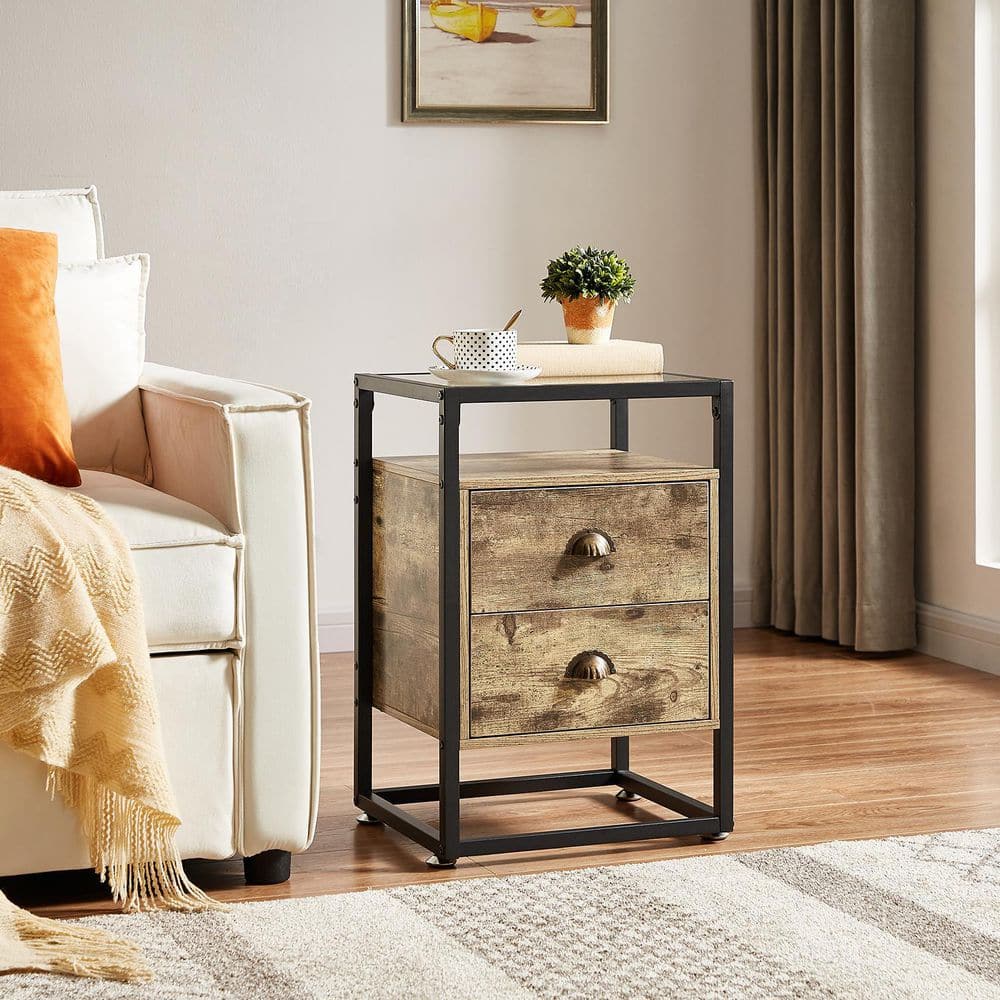 売れ筋がひクリスマスプレゼント！ VECELO Nightstand, Cabinet Table, End Glass Tempered Modern サイドテーブル・ナイトテーブル・ローテーブル