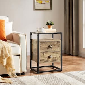 Nightstand, Modern Tempered Glass End Table, Cabinet with 2-Drawers and Rustic Shelf, Gray 15.7 in.D
