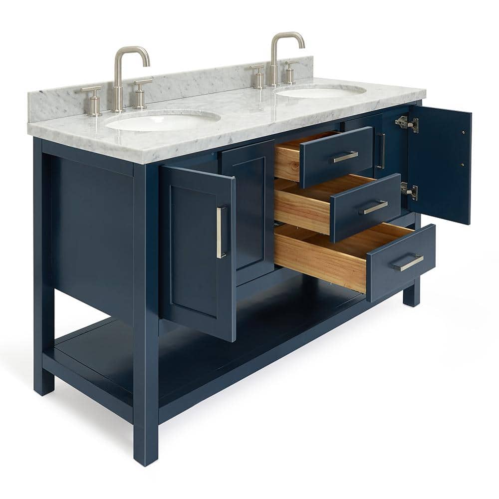 Magnolia Midnight Blue Double Vanity with Carrara Marble Top