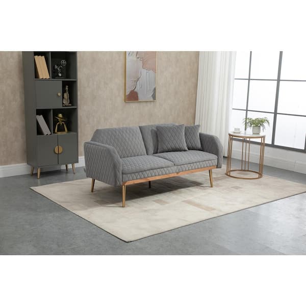 GODEER 66 in. W Gray Velvet 2-Seater Loveseat with Rose Gold Metal Feet