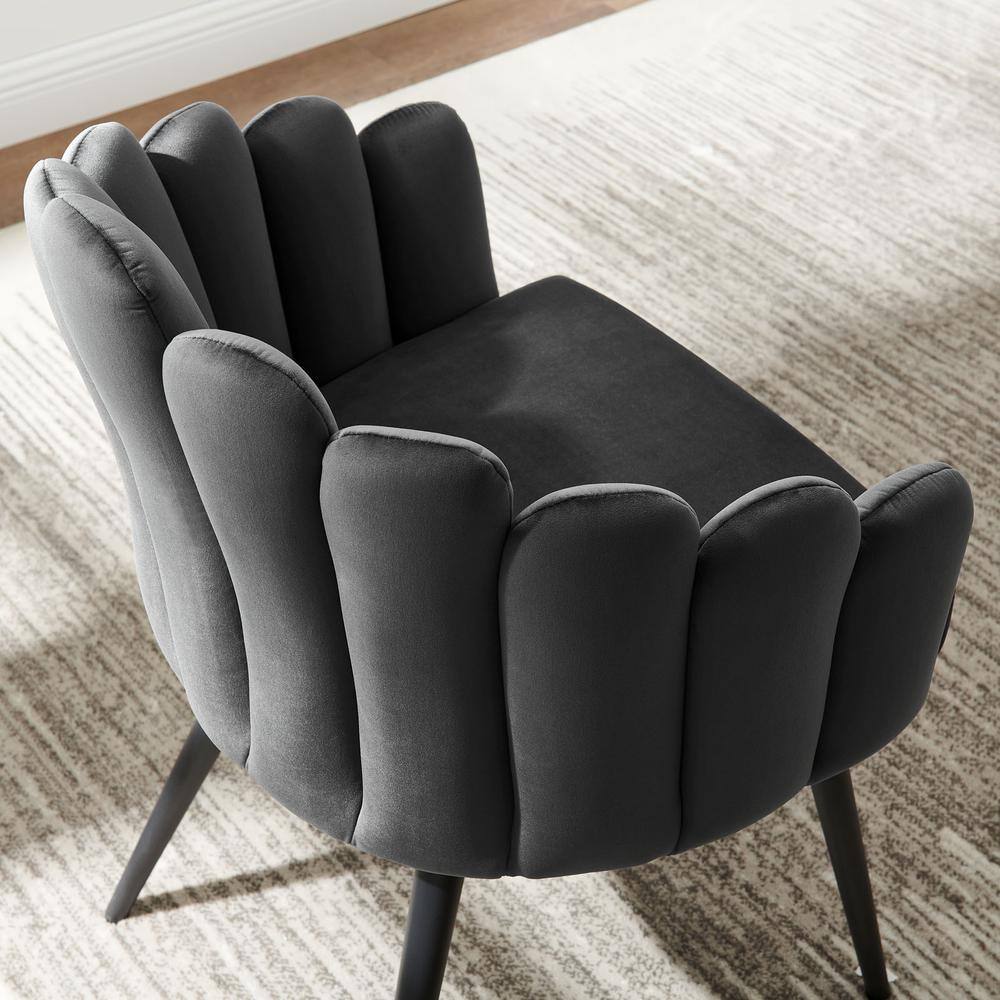Retro Modern Charcoal Velvet Upholstered Arm Chair with Metal Frame