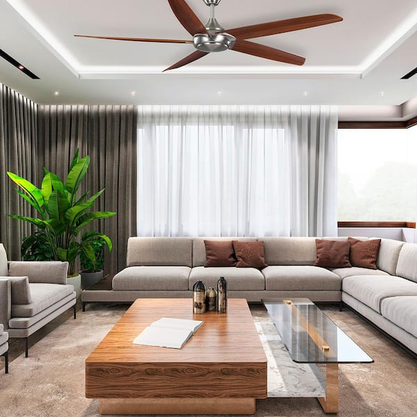 Highstone 70 in. White Color Changing Indoor/Outdoor Brushed Nickel Smart Ceiling Fan with Remote Powered by Hubspace