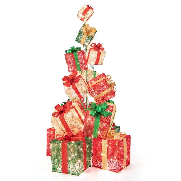 15 Stacked Pre-Lit Gift Box Tower 67'' Lighted Present Decoration with 450 Lights