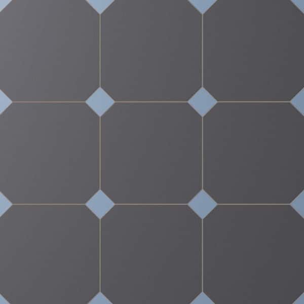 Vaudeville Octagon Antracita with Taco Azzuro 8 in. x 8 in. Porcelain Floor and Wall Tile (11.25 sq. ft. /Case)