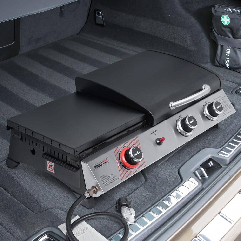 Silver and Black 3-Burner Portable Gas Griddle with Side Burner