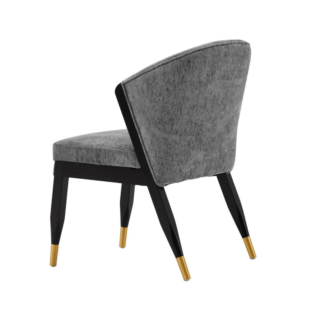 Gray Boucle Upholstered Side Chair with Elm Wood Legs