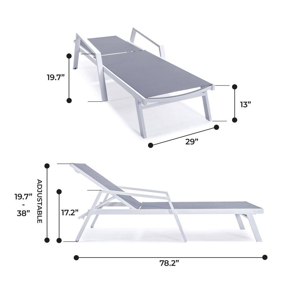 Gray Aluminum Patio Chaise Lounge Chair with Adjustable Backrest