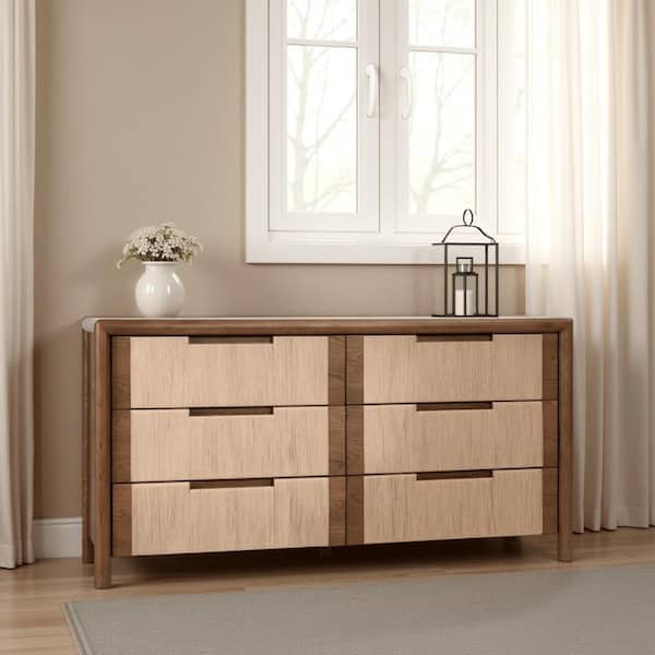 Benjara Oryn Brown 6-Drawer 70 in. Wide Dresser without Mirror