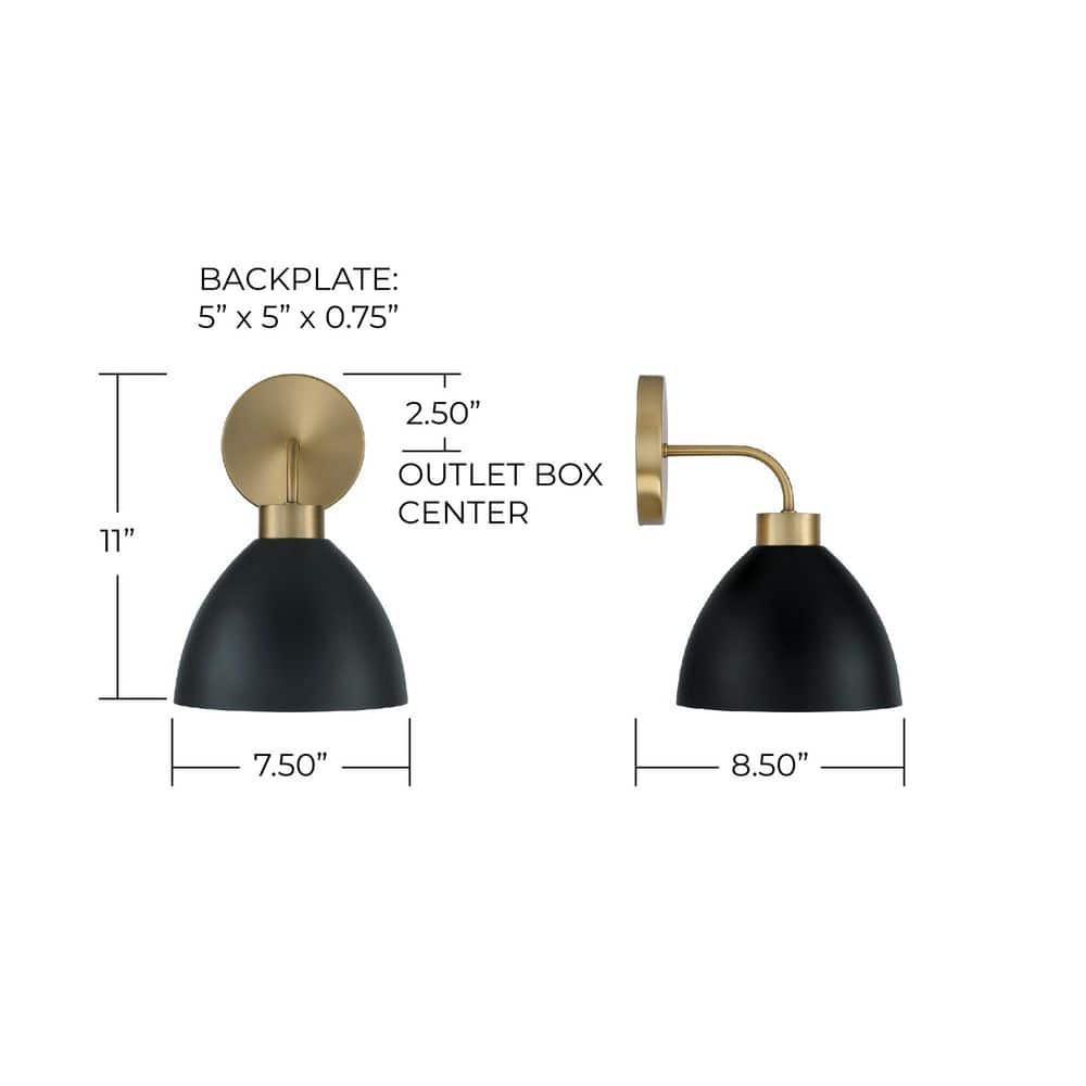 Ross Aged Brass and Black Metal Sconce with White Interior