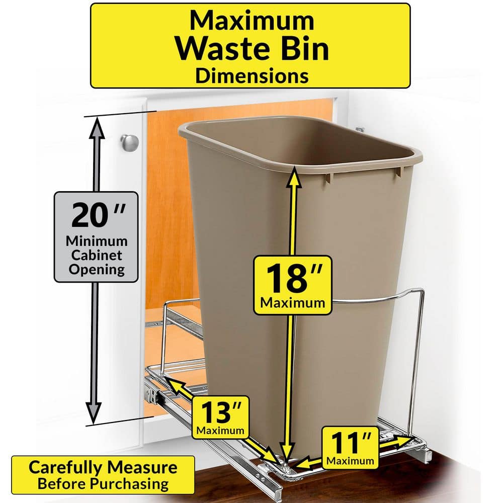 LYNK PROFESSIONAL Pull Out Trash Can Under Cabinet Slide Out Organizer Slide Out Adjustable Shelf for Trash Cans - Chrome