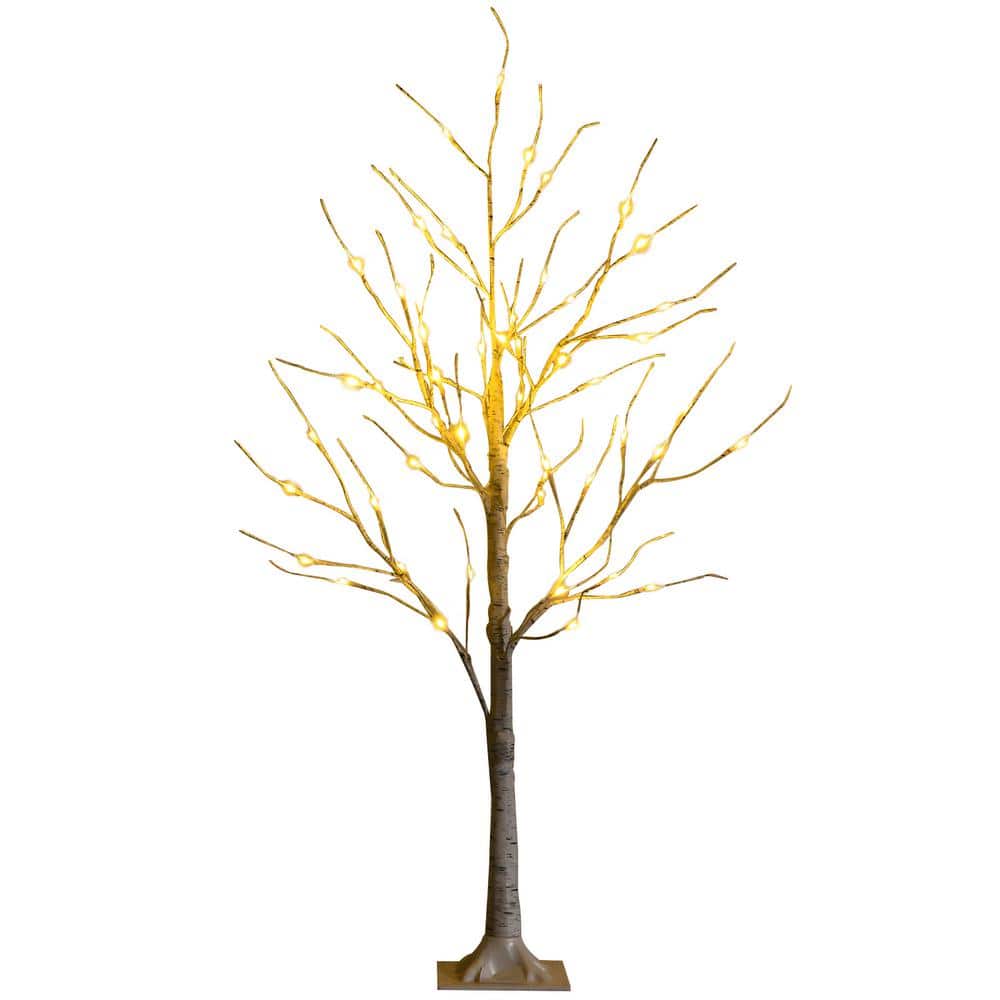 Costway 4 ft. White PreLit Twig Birch Artificial Christmas Tree for