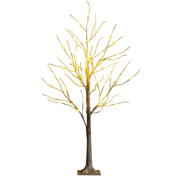 Costway 4 ft. White Pre-Lit Twig Birch Artificial Christmas Tree for Christmas Holiday with 48 LED Lights
