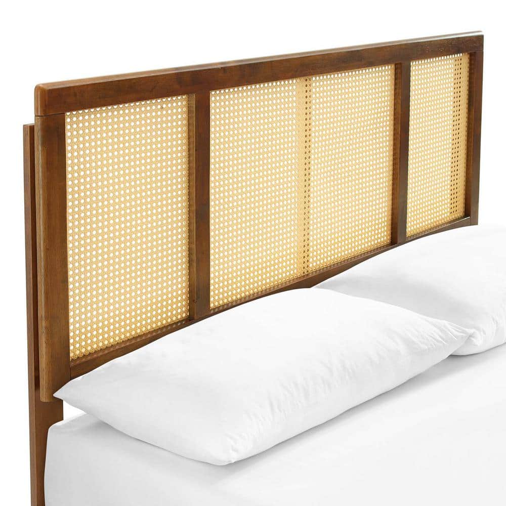 Opulent Walnut King Bed with Tufted Upholstery and Wood Frame