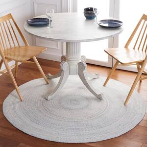 Braided Ivory Light Blue Doormat 3 ft. x 3 ft. Abstract Round Area Rug