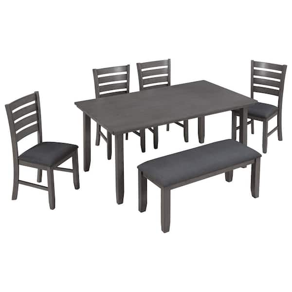Sudzendf 6-Piece Solid Wood Outdoor Conversation Patio Furniture Set with Gray Cushions