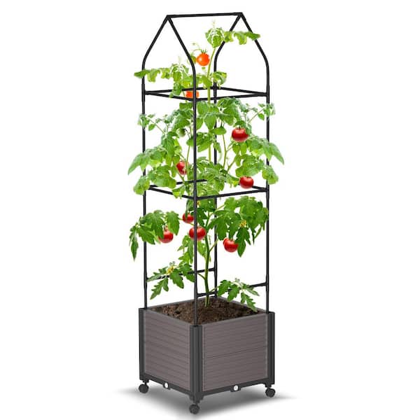 ABORON Raised Garden Bed Planter Box with Wheels, 61 in. H Black Cage with Trellis, Metal Roof Form Indoor/Outdoor, 1-Pack