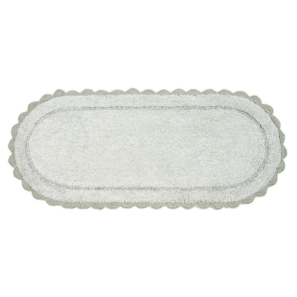 Eloise Crochet Border 24in. x 60in. Green Solid Cotton Oval Bath Mat
