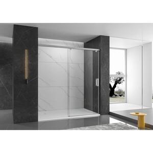 60 in. W x 76 in. H Single Sliding Frameless Shower Door in Brushed Finish with Clear Glass
