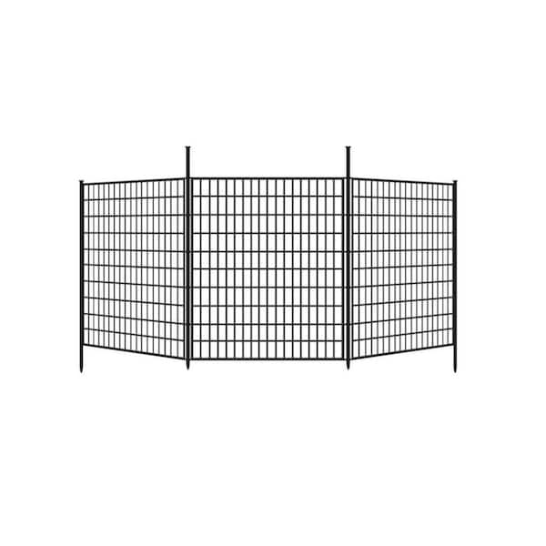2.75 ft. x 12 ft. Metal Dog Fence Outdoor for Yard, Decorative Rustproof No Dig Animal Barrier Fencing, Black
