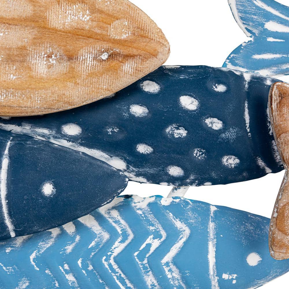 Hand-Painted Blue and Beige Metal School of Fish Wall Decor