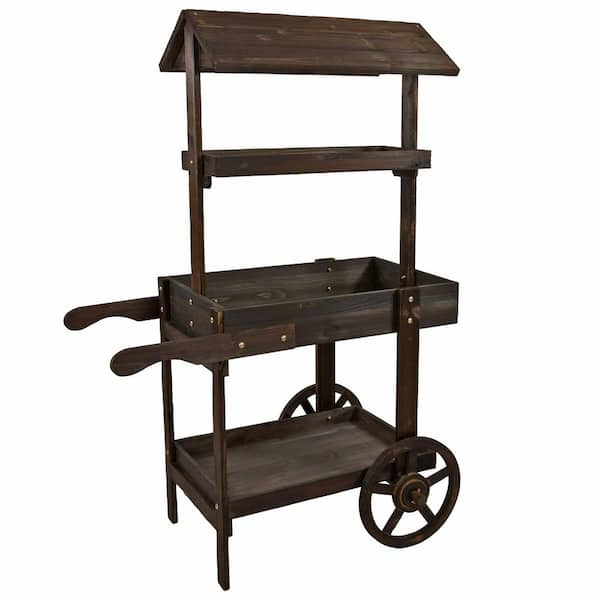 Sunnydaze Country Market 21.75 in. L x 33.75 in. W x 49.25 in. H Flower Stand Raised Garden Bed Brown Charred Fir Wood