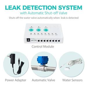 Water Leak Detector Alarm System with Automatic Shut-Off Valve and 2 Detection Sensors