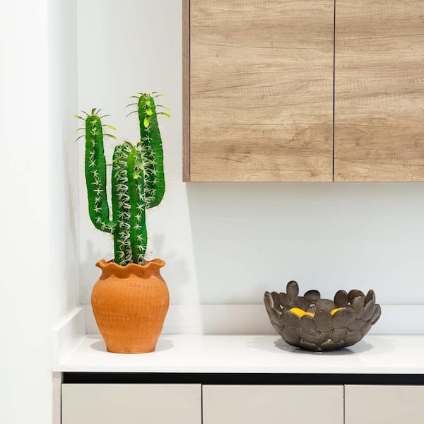 Nearly Natural 28 in. Artificial Green Cactus in Terracotta
