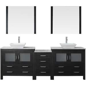 Dior 91 in. W Bath Vanity in Zebra Gray with Marble Vanity Top in White with Square Basin and Mirror