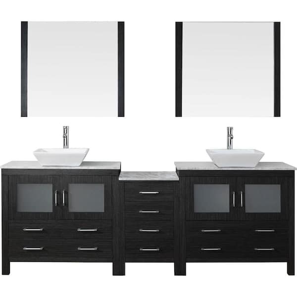 Virtu USA Dior 91 in. W Bath Vanity in Zebra Gray with Marble Vanity Top in White with Square Basin and Mirror