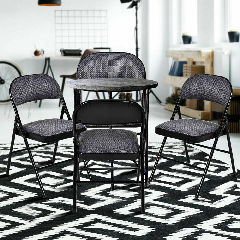 Black Ergonomic Fabric Padded Folding Chair Set