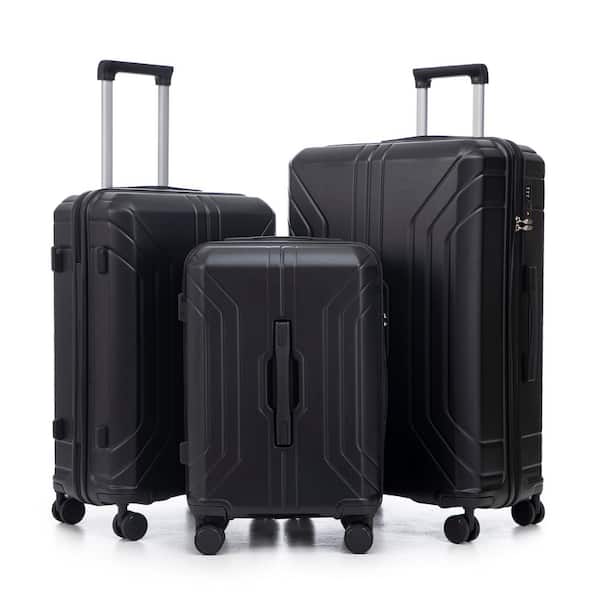 Tatahance 3-Piece Black ABS Hardside Spinner Luggage Set with TSA Combination Lock and Side Handle (20 in. /24 in. /28 in. )