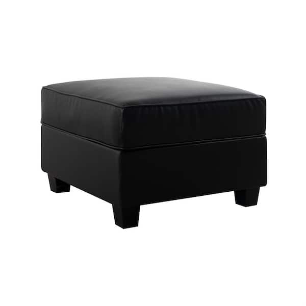 HOMESTOCK 25.79 in. Faux Leather Square Ottoman Module for Sectional Sofa, Square Seat Cube in Black